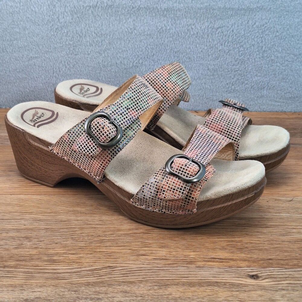 Dansko Sophie Women's 10-10.5 EU 41 Strappy Clog Sandals Sand Stained Glass Wood